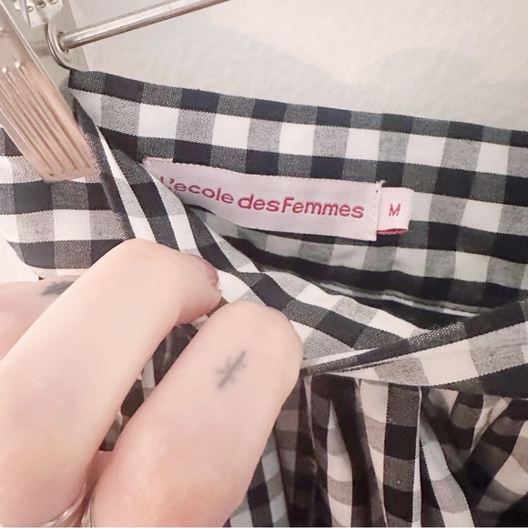 L'ecole Des Femmes Bardot Classic Black White Gingham Skirt Tulle Layered Midi - Picture 3 of 8